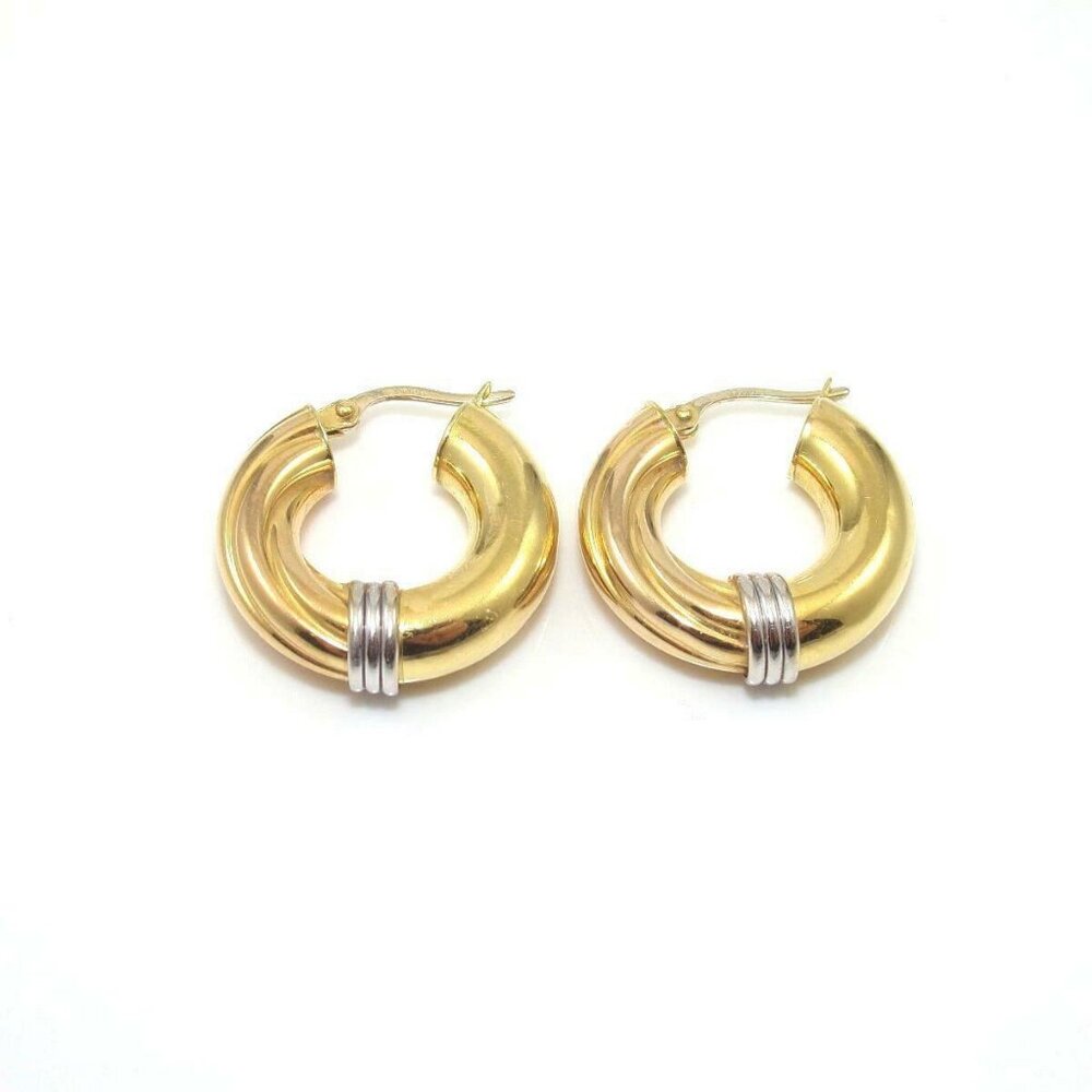 18K White Gold Yellow Gold Spiral Hoop Earrings